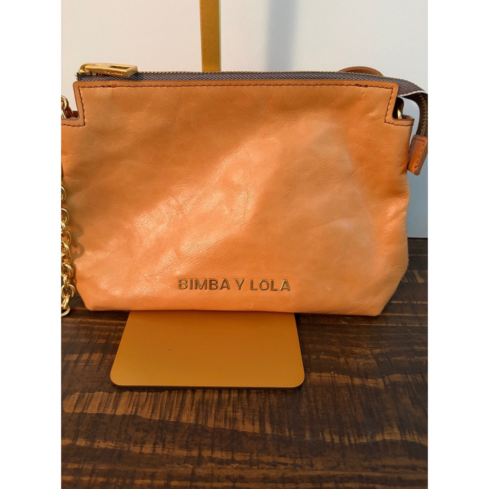 Bimba Y Lola Carmel Tan Leather Crossbody Pochette Bag Chain Strap